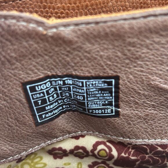 UGG Taryn Brown Leather Wedge Heeled Ankle Booties Boots Women’s Size 7 - Picture 8 of 8